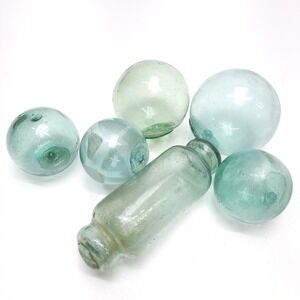 Japanese Blown Glass Floats LOT of 6 Mixed Size 2-3.5‎ in. Round Rolling Pin